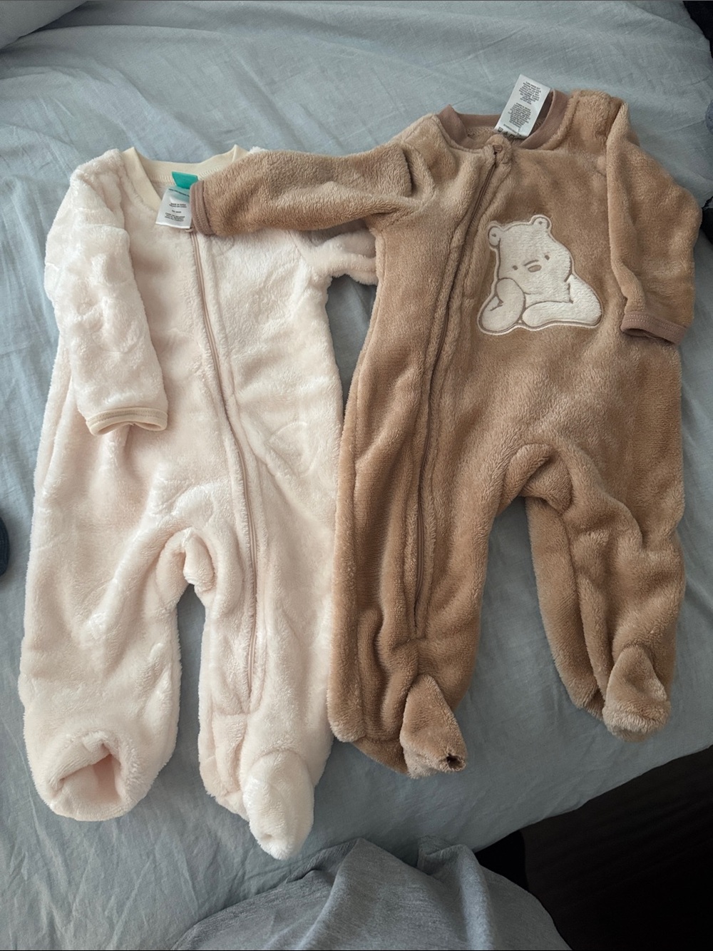 Disney Plush Footed One-Piece Sleepers - Cream & Brown